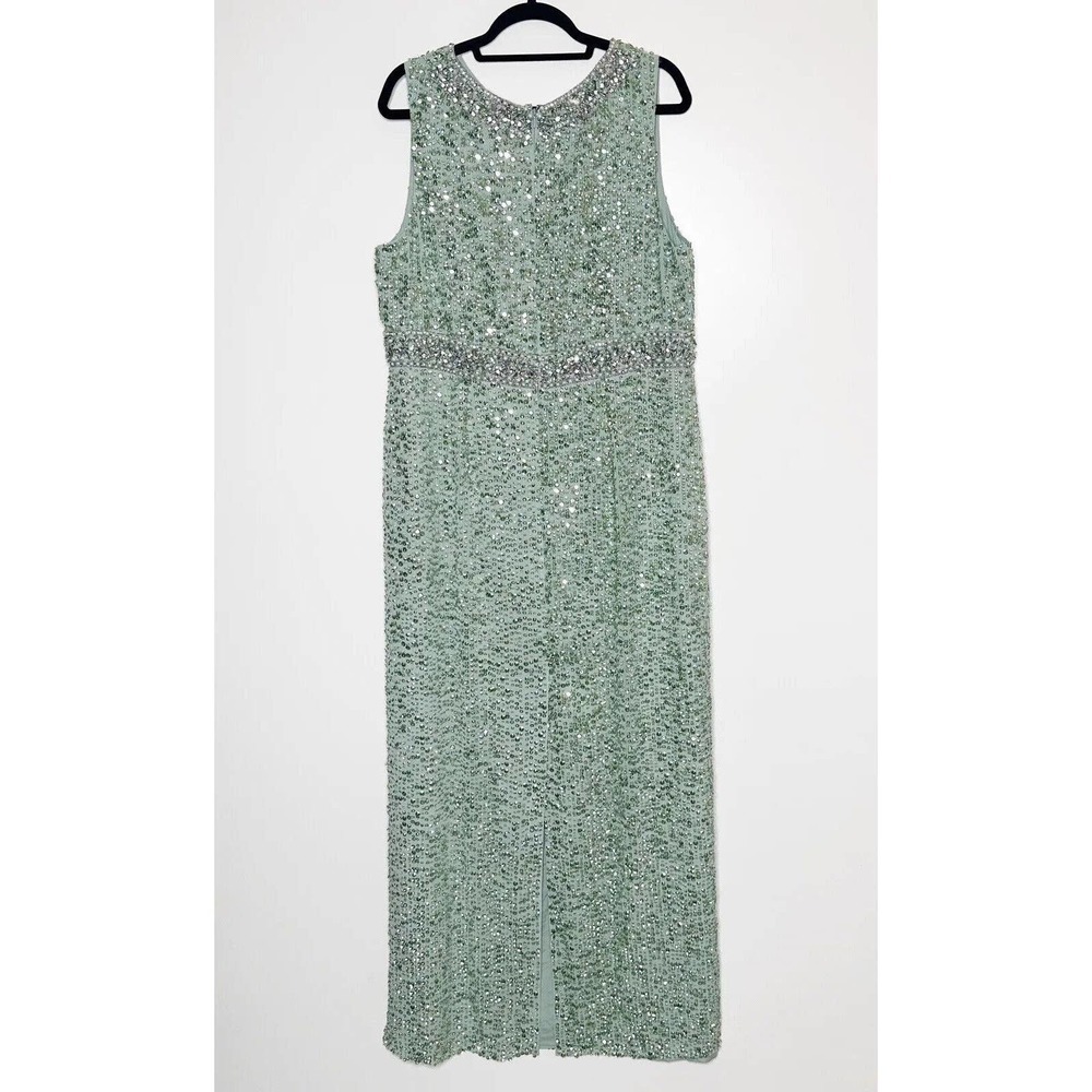NWOT Mac Duggal Bead & Sequin Full-Length Column Gown Women's Mint Green Size 16 - Picture 5 of 7